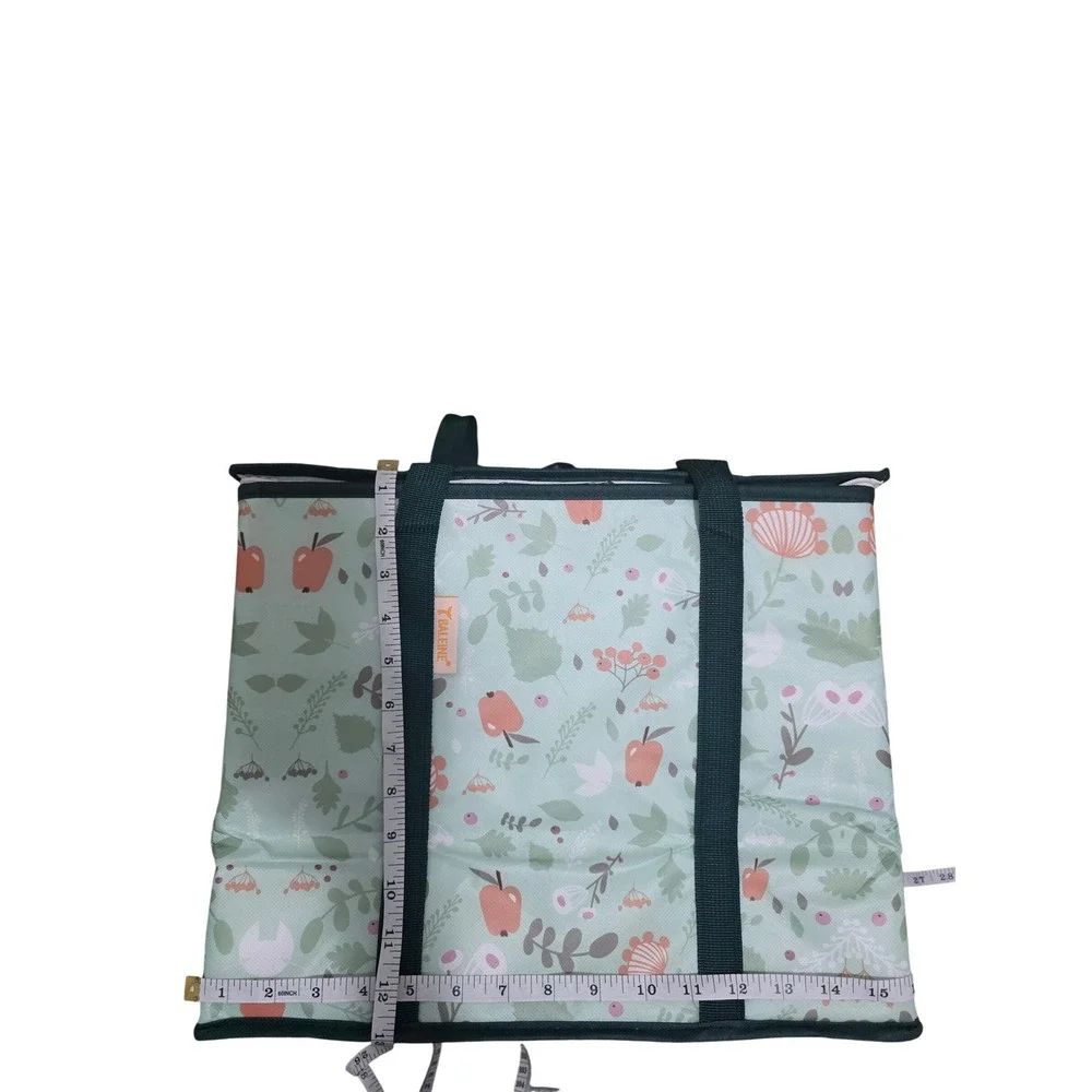 Baleine Insulated Grocery Bag Botanical Apple Print Reusable Thermal Tote Green